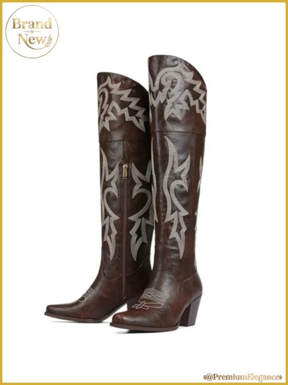 Embroidered Over-the-Knee Cowboy Boots Faux Leather Tall Boots